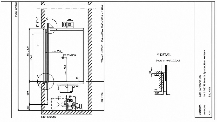 Bản vẽ kết cấu hố pit thang máy